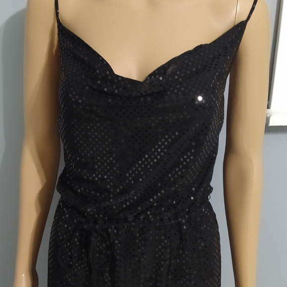 Vintage spaghetti strap sequin drape neck dress. - Picture 2 of 3